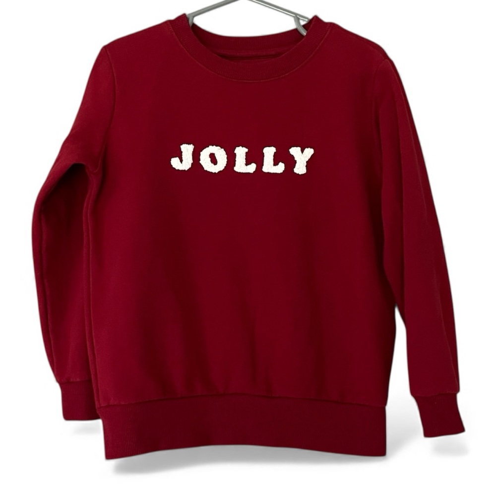 Petit Lem Red & White JOLLY Chenille Appliqué Organic Cotton Holiday Sweatshirt